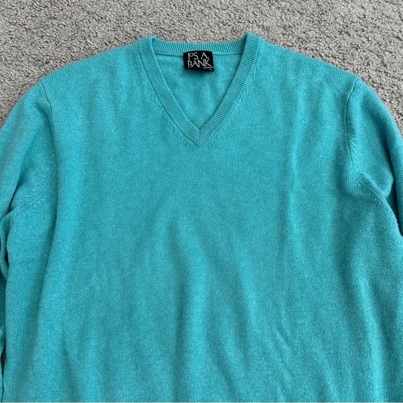 Jos. A. Bank Sweater Mens Size S Turquoise 100% Cashmere V Neck - Picture 7 of 9